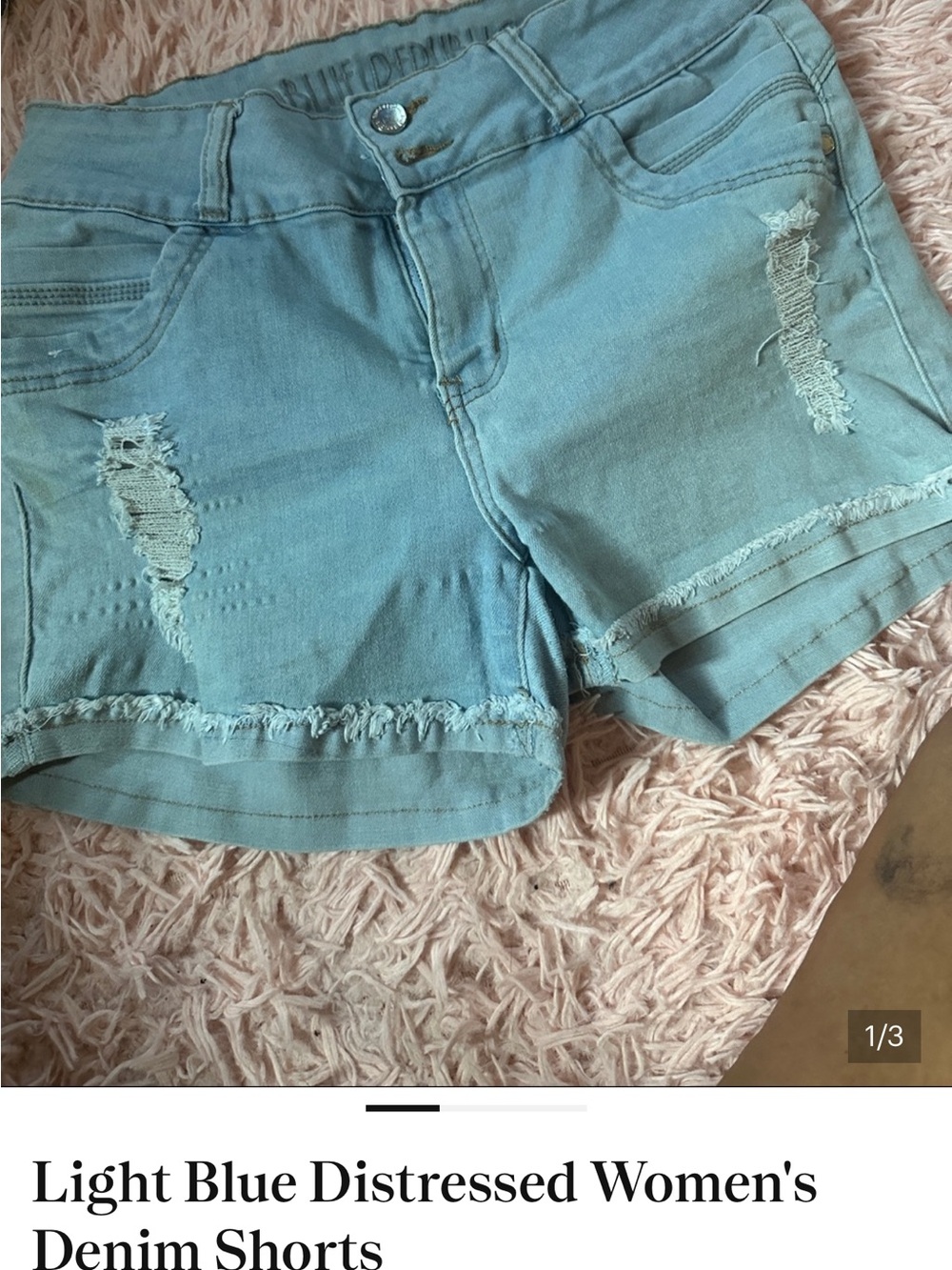 Light Blue Distressed Women's Denim Shorts